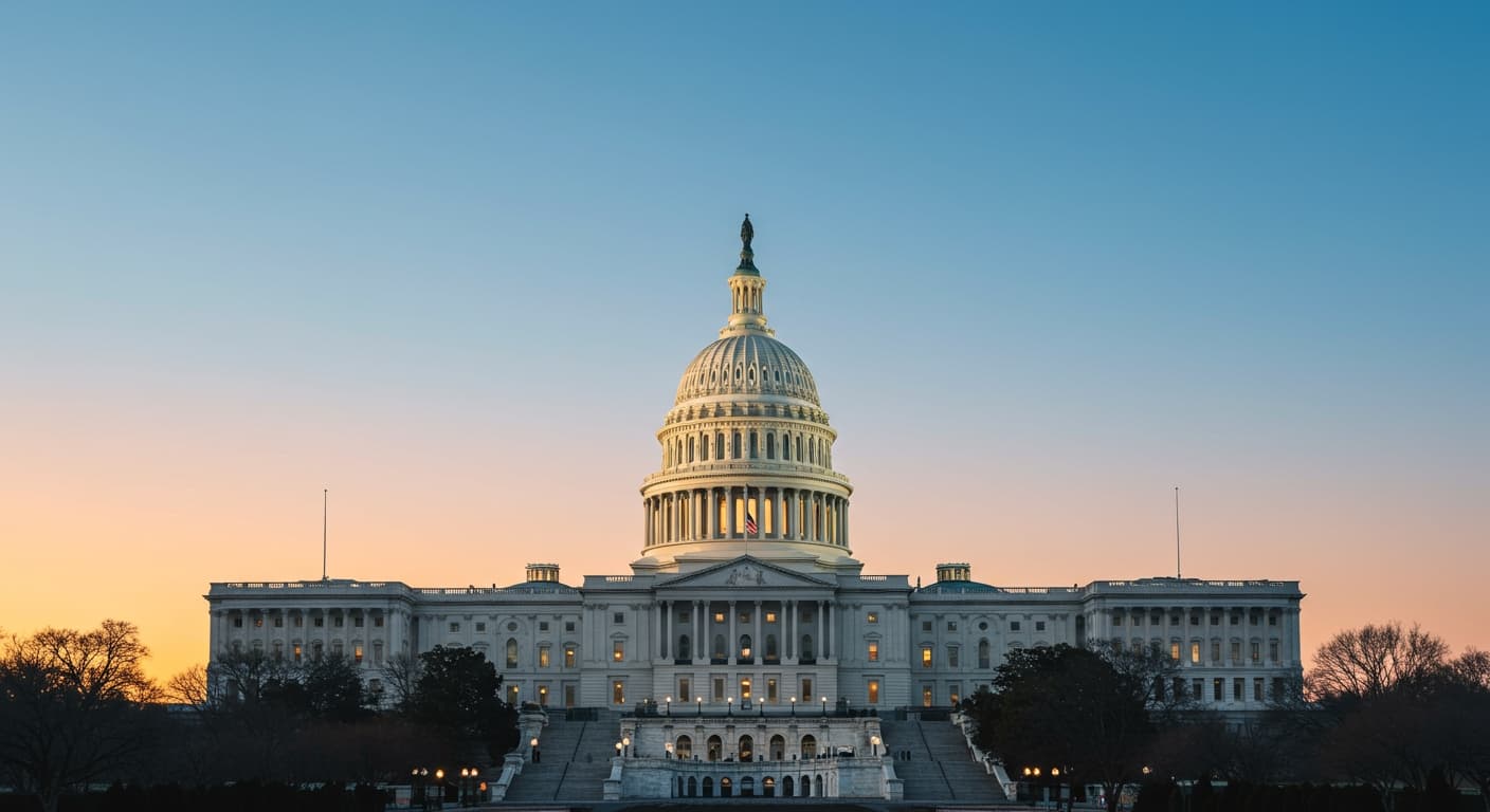 United States Capitol building at dusk
